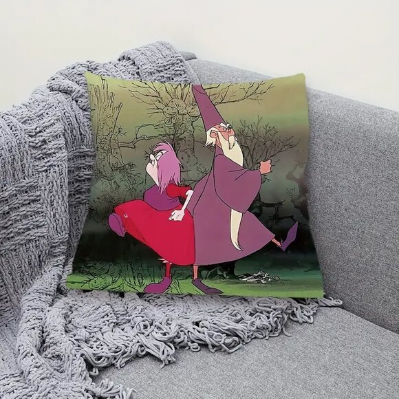 NEW Wizards Duel Sword In the Stone Merlin Mad Madame Mim 18x18 Throw Pillow Inc - Picture 4 of 7